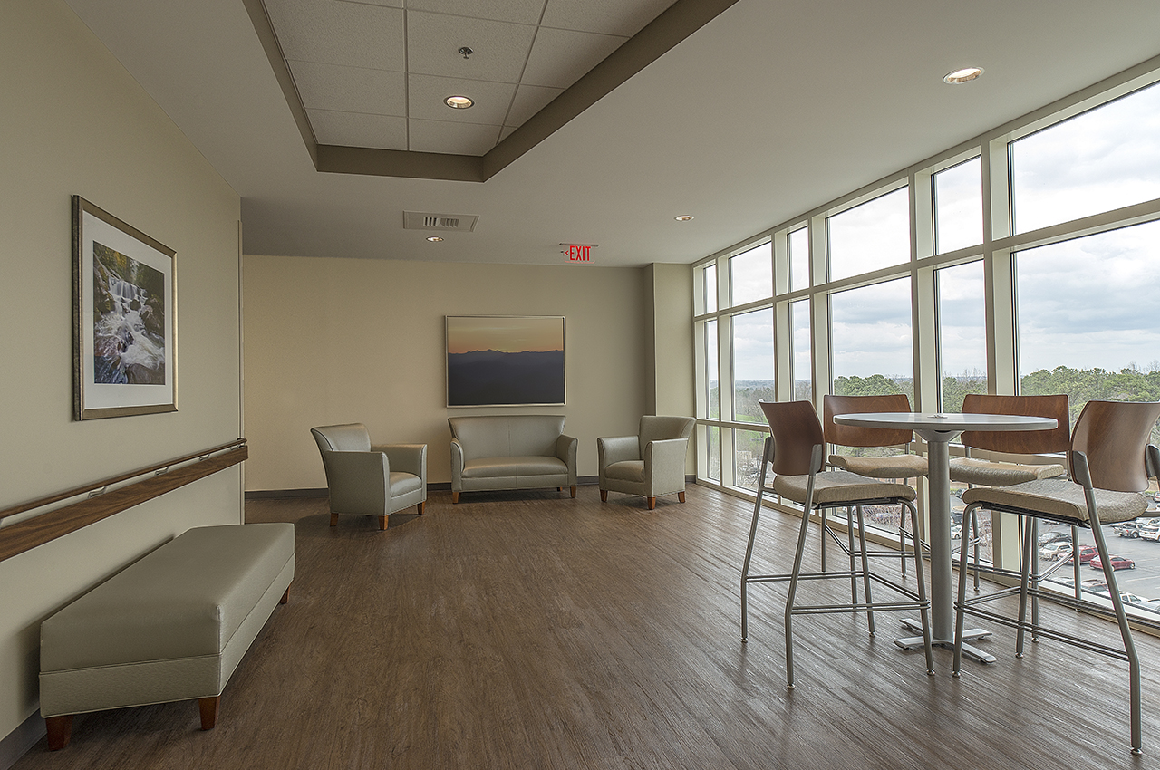 5th floor lobby with daylighting and beautiful views to surrounding campus 