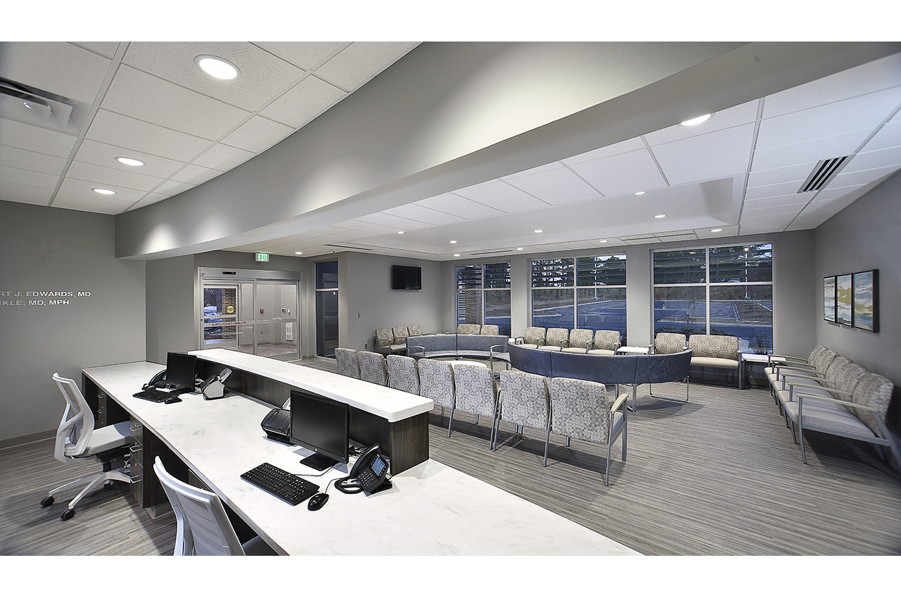 total healthcare reception desk view into waiting room